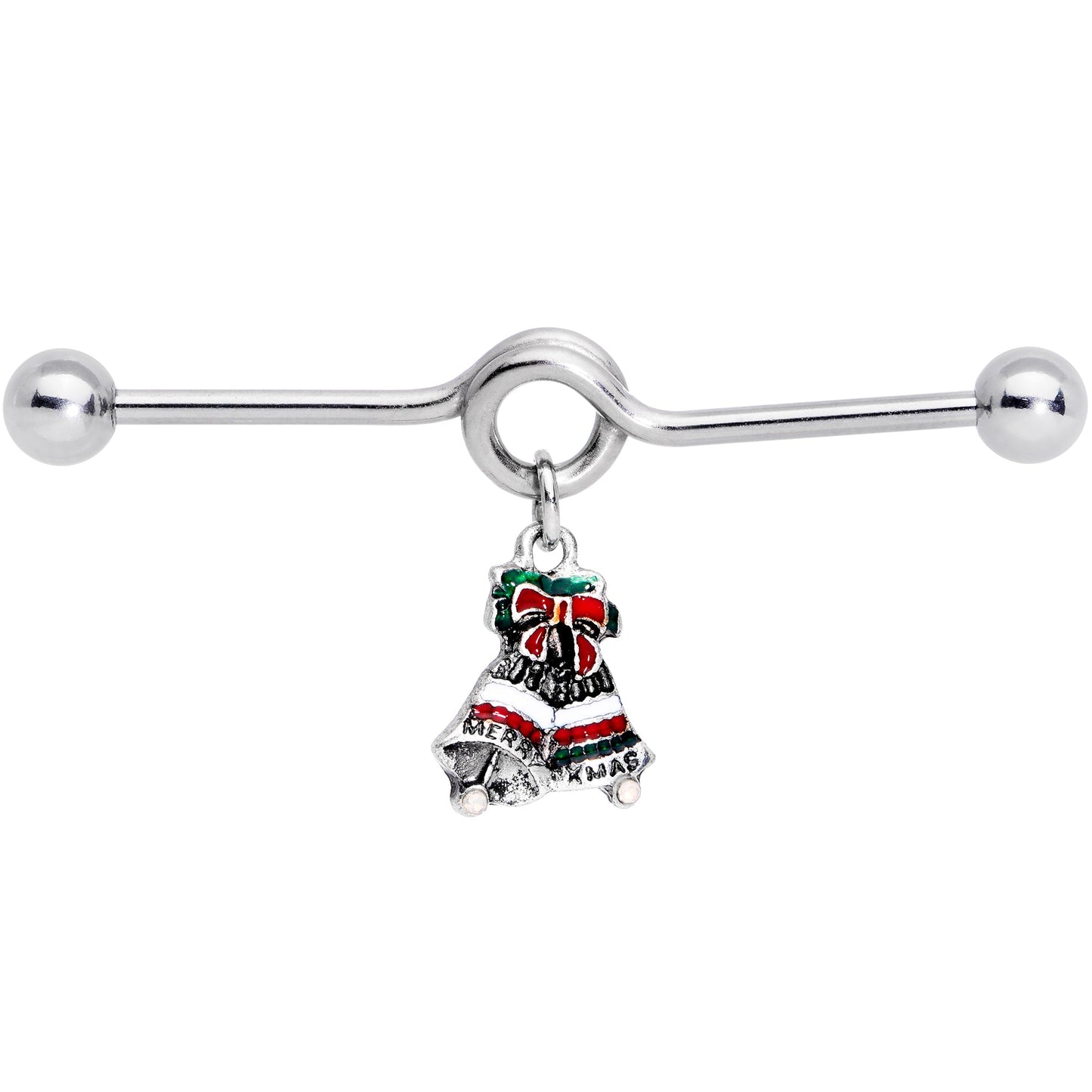 14 Gauge Red White Green Bell Christmas Dangle Project Barbell 38mm