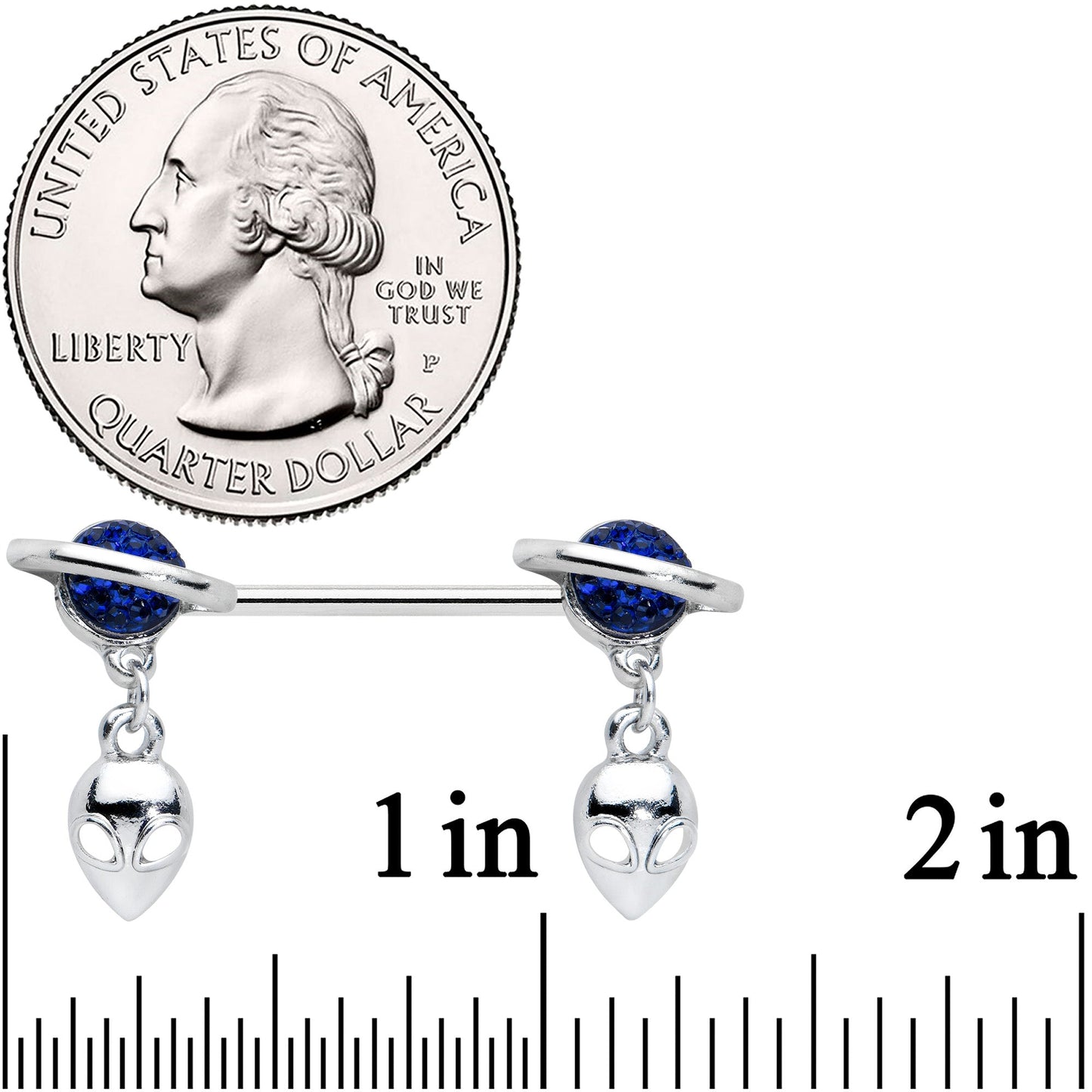 14 Gauge 9/16 Alien Dangle Blue Saturn Barbell Nipple Ring Set