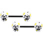 14 Gauge 9/16 Black White Skull Halloween Barbell Nipple Ring Set