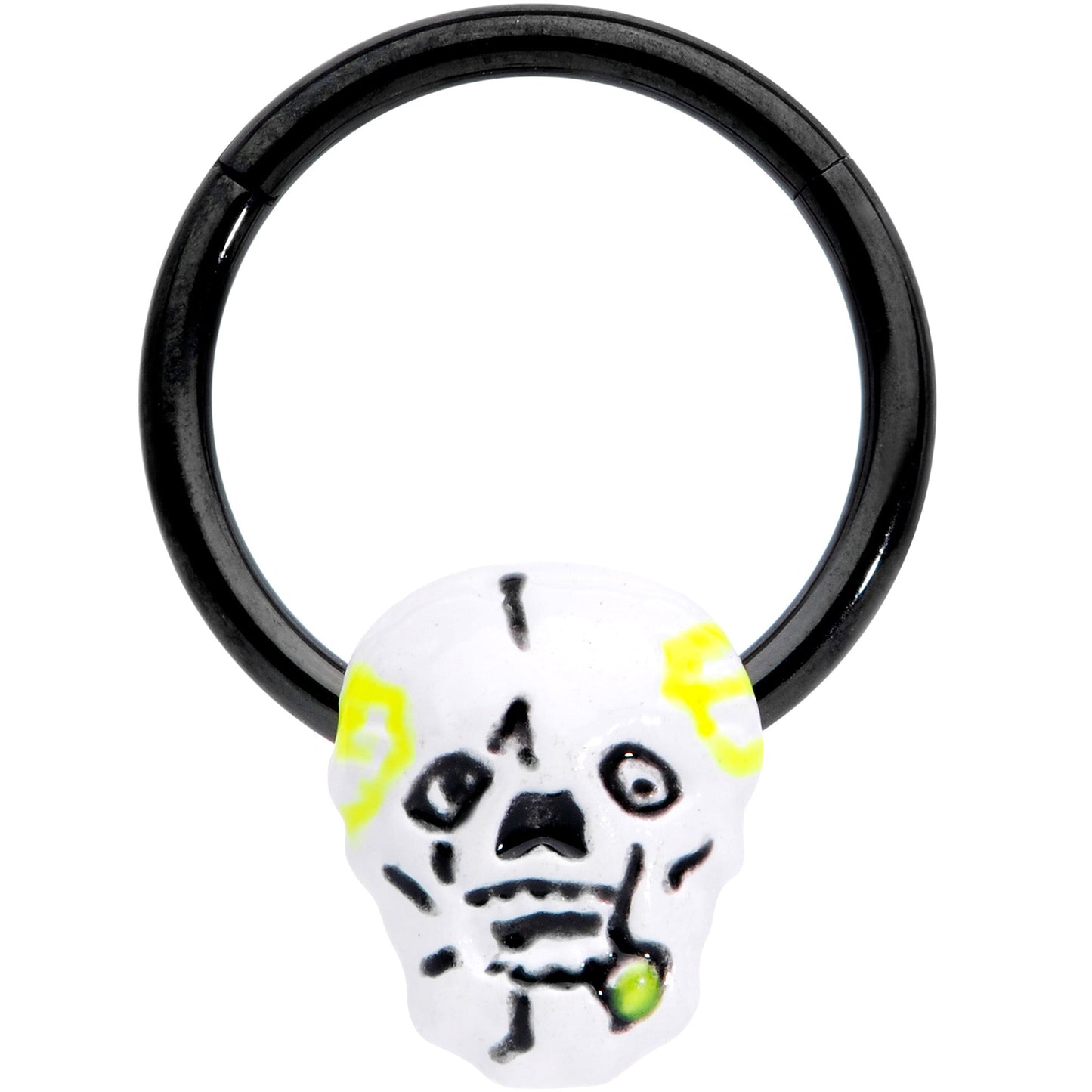 16 Gauge 3/8 Black White Skull Halloween Hinged Segment Ring