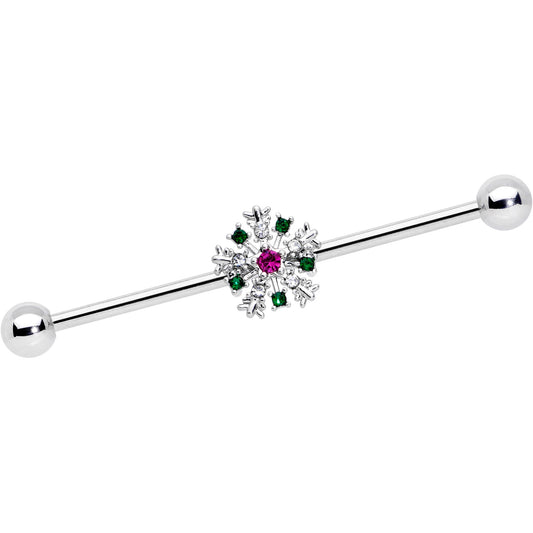 14 Gauge Clear Red Gem Christmas Industrial Barbell 38mm