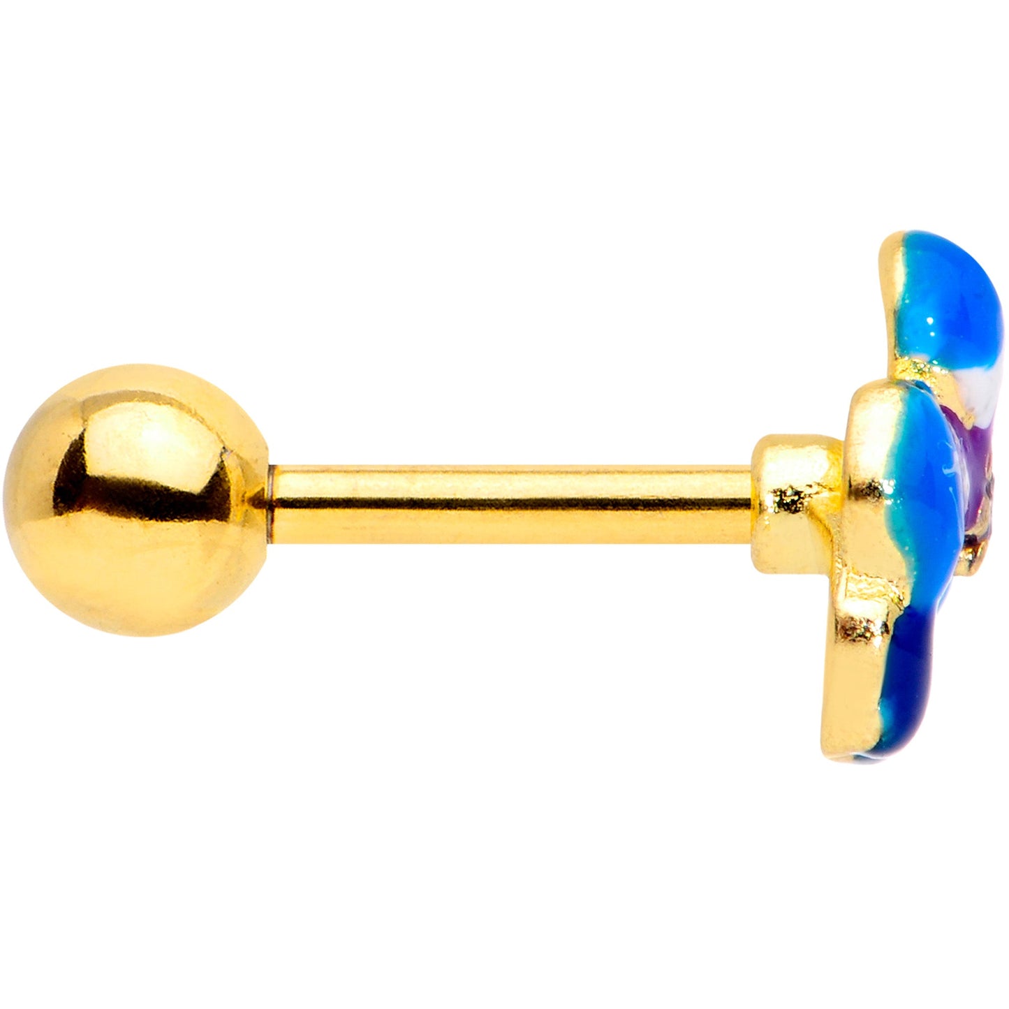 16 Gauge 1/4 Clear CZ Gem Gold Tone Blue Flower Cartilage Tragus