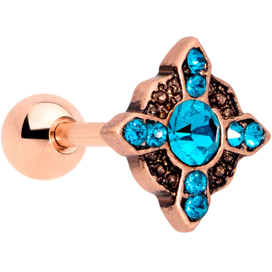 16 Gauge 1/4 Aqua Gem Rose Gold Tone Renaissance Cartilage Tragus