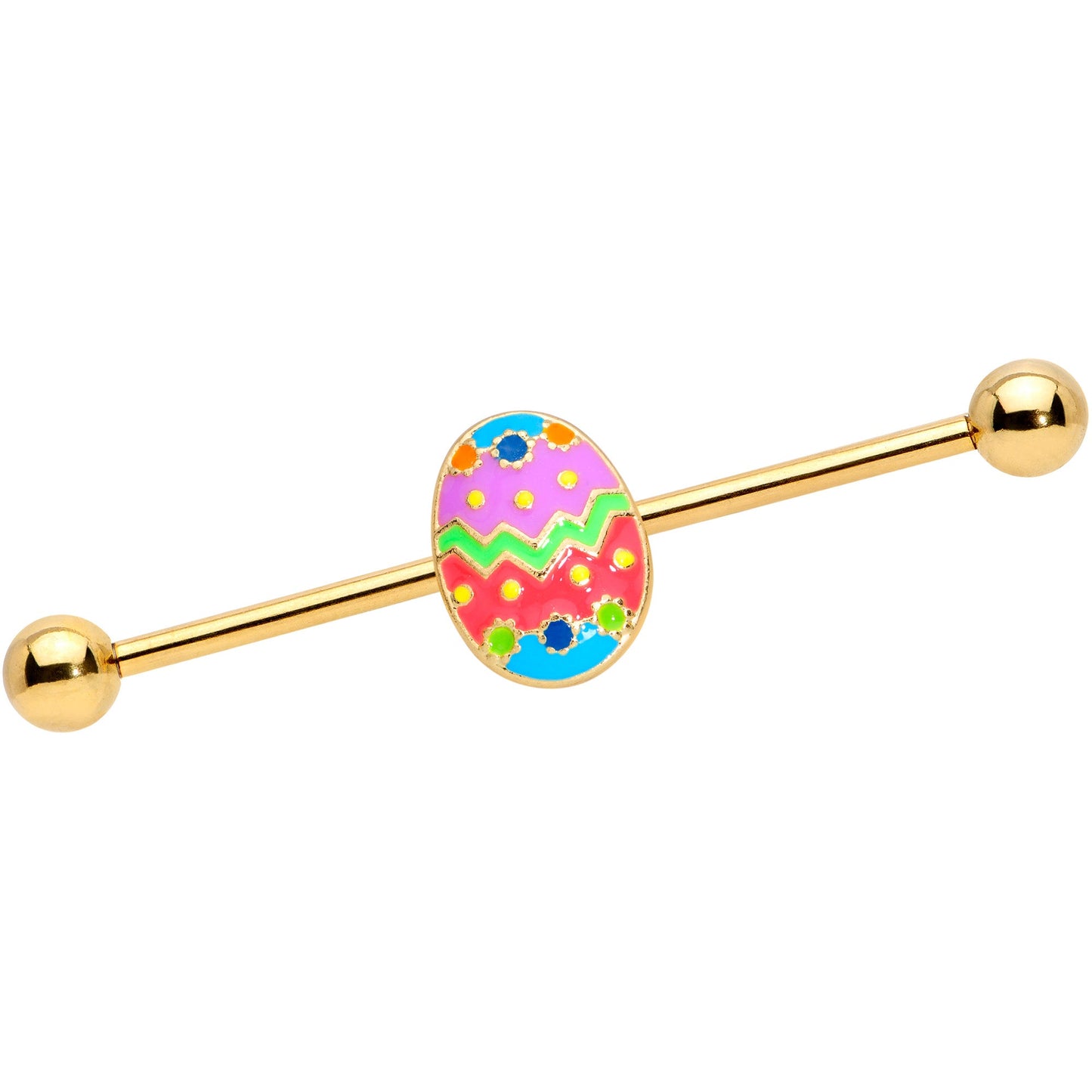 14 Gauge Gold Tone Multicolor Funky Easter Egg Industrial Barbell 38mm