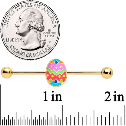 14 Gauge Gold Tone Multicolor Funky Easter Egg Industrial Barbell 38mm