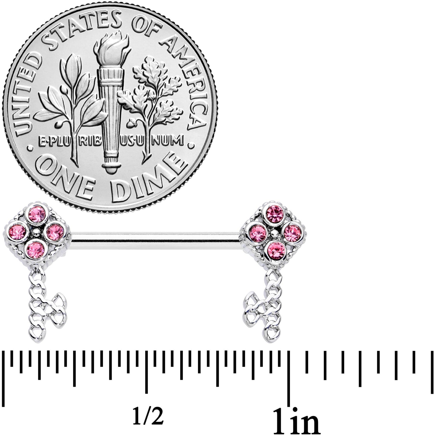 14 Gauge 9/16 Pink Gem Open Key Barbell Nipple Ring Set