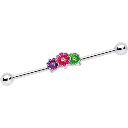 14 Gauge Clear Gem Floral Garland Industrial Barbell 38mm