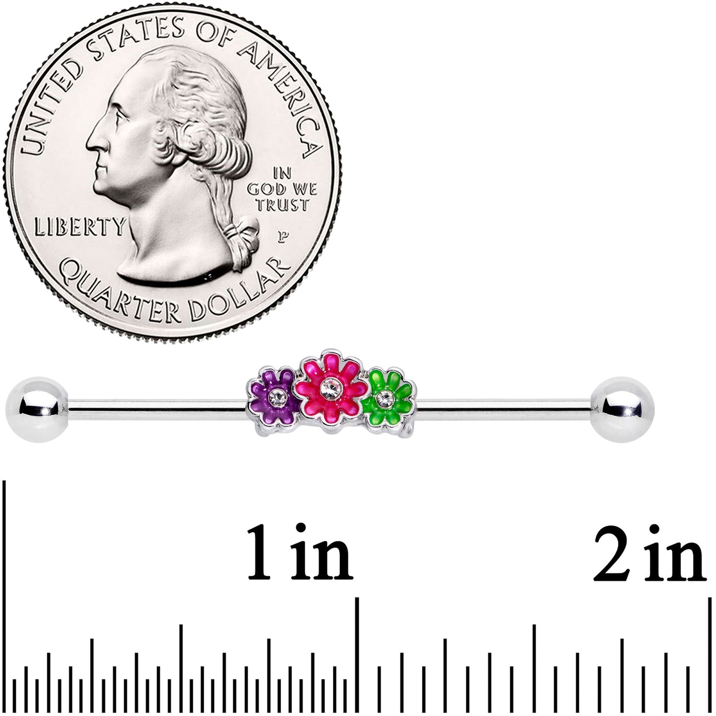 14 Gauge Clear Gem Floral Garland Industrial Barbell 38mm