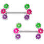 14 Gauge 9/16 Clear Gem Garland Flower Barbell Nipple Ring Set