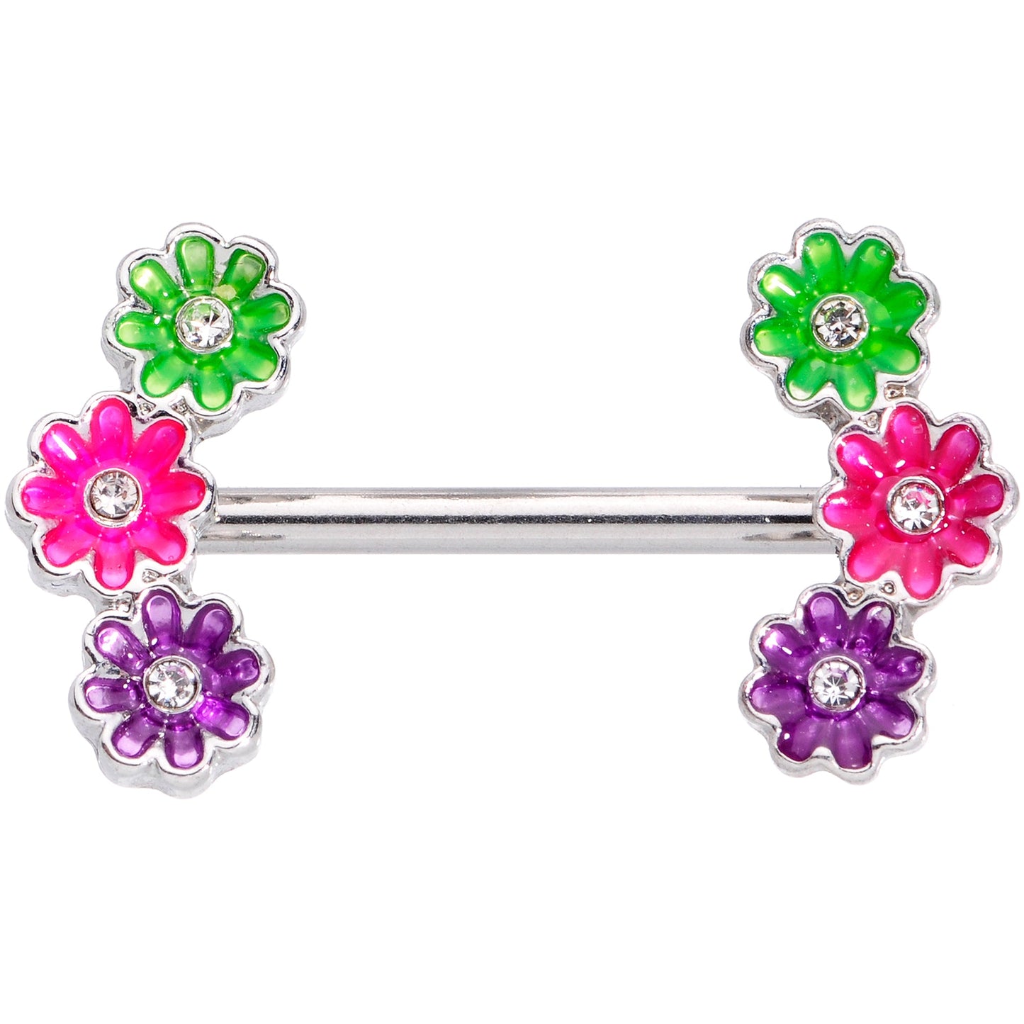 14 Gauge 9/16 Clear Gem Garland Flower Barbell Nipple Ring Set