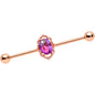 14 Gauge Purple Tourmaline Rose Gold Tone Industrial Barbell 38mm