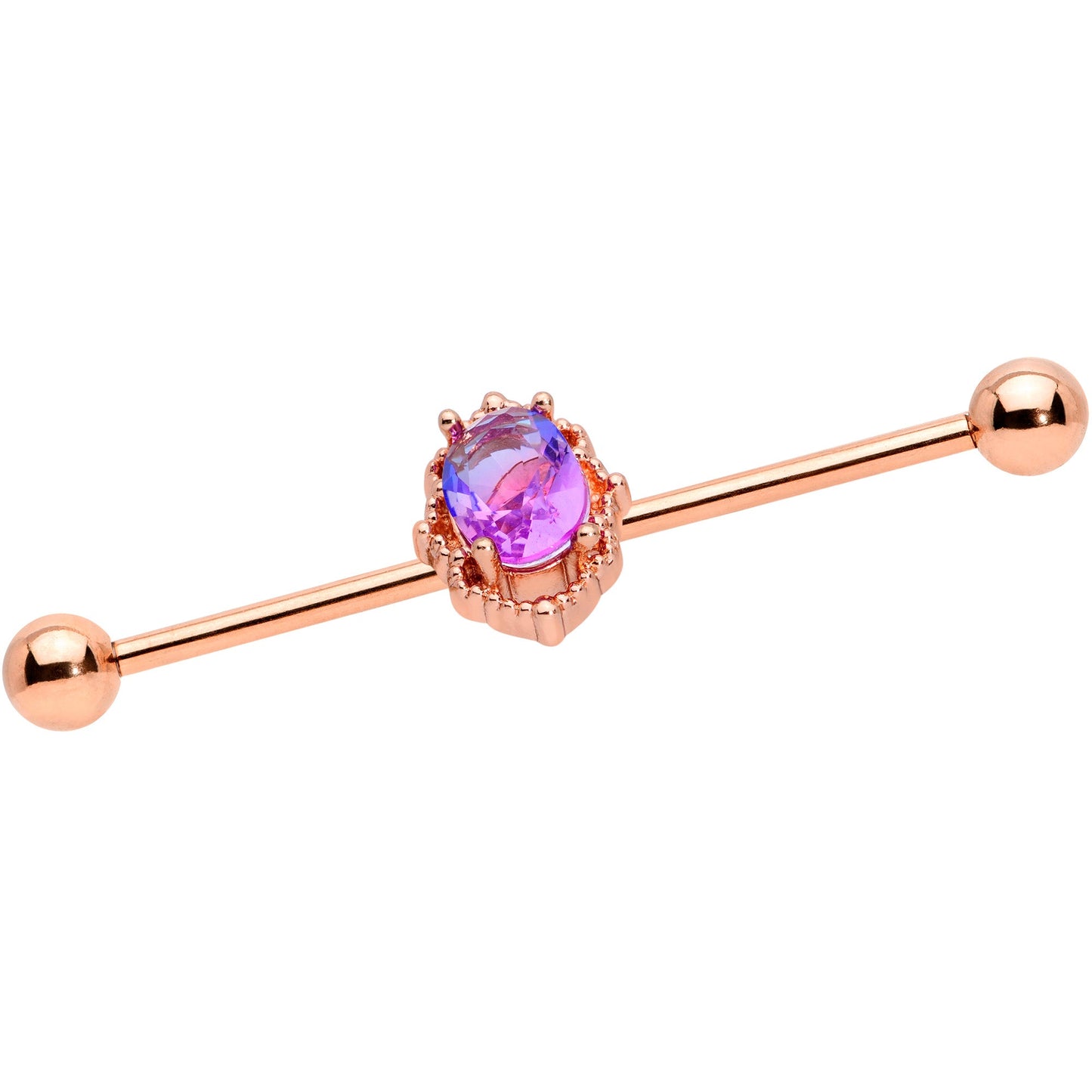 14 Gauge Purple Tourmaline Rose Gold Tone Industrial Barbell 38mm