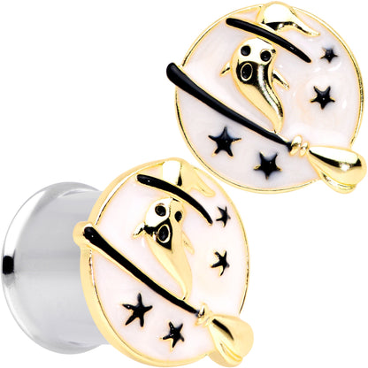 White Witch Ghost Broom Halloween Double Flare Plug Set