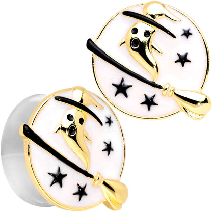 White Witch Ghost Broom Halloween Double Flare Plug Set