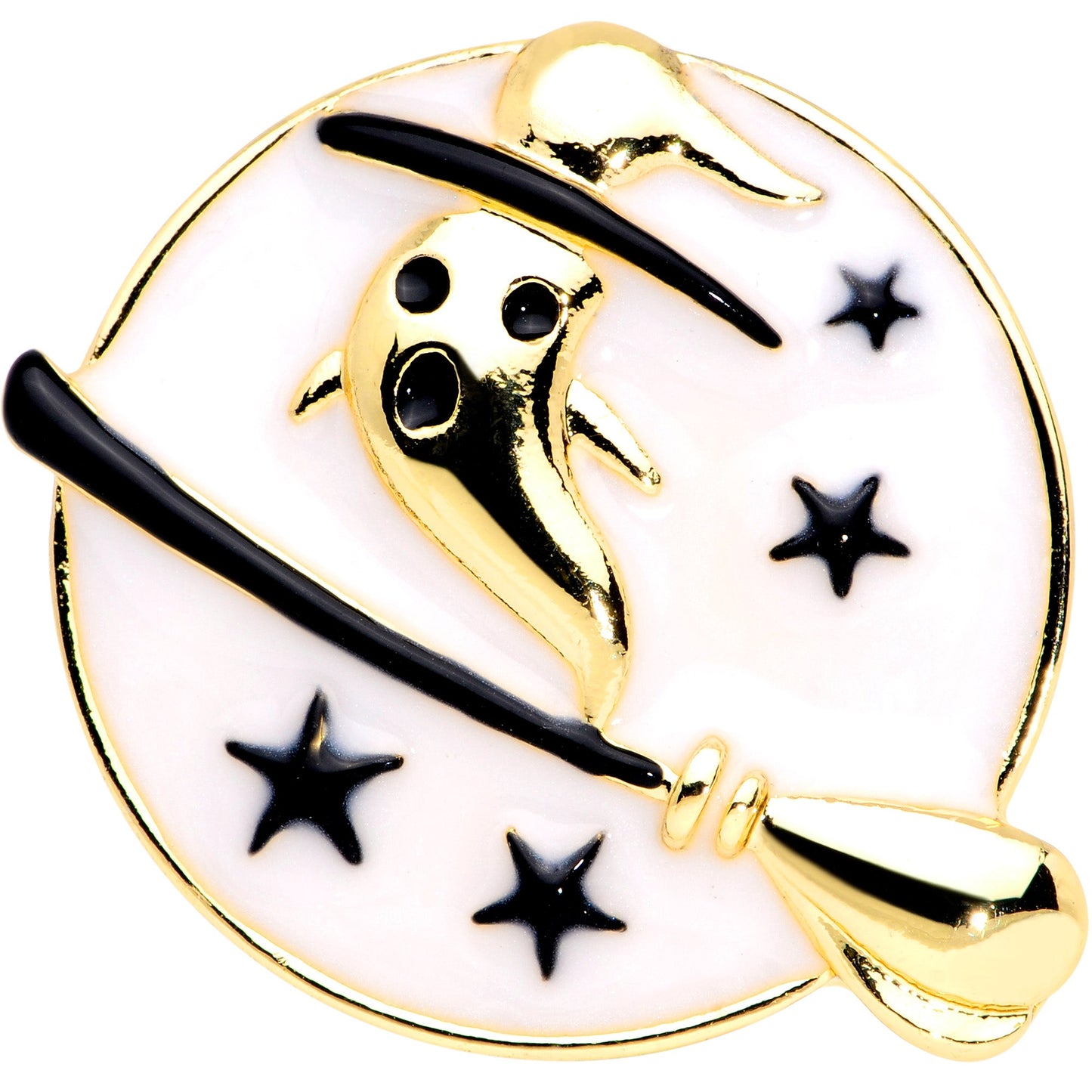 White Witch Ghost Broom Halloween Double Flare Plug Set