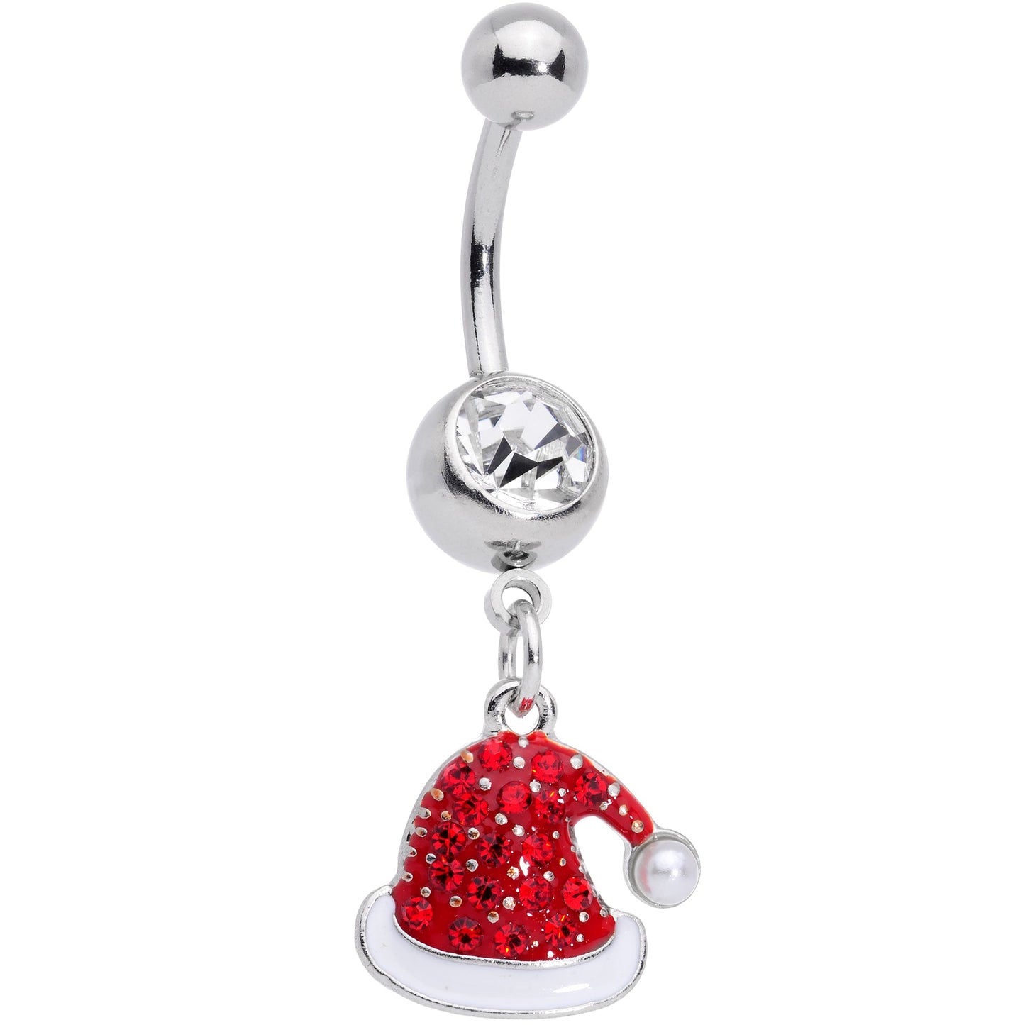 Red Green Gem Stocking Santa Cap Christmas Dangle Belly Ring Set of 3