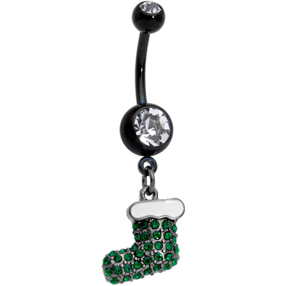 Red Green Gem Stocking Santa Cap Christmas Dangle Belly Ring Set of 3