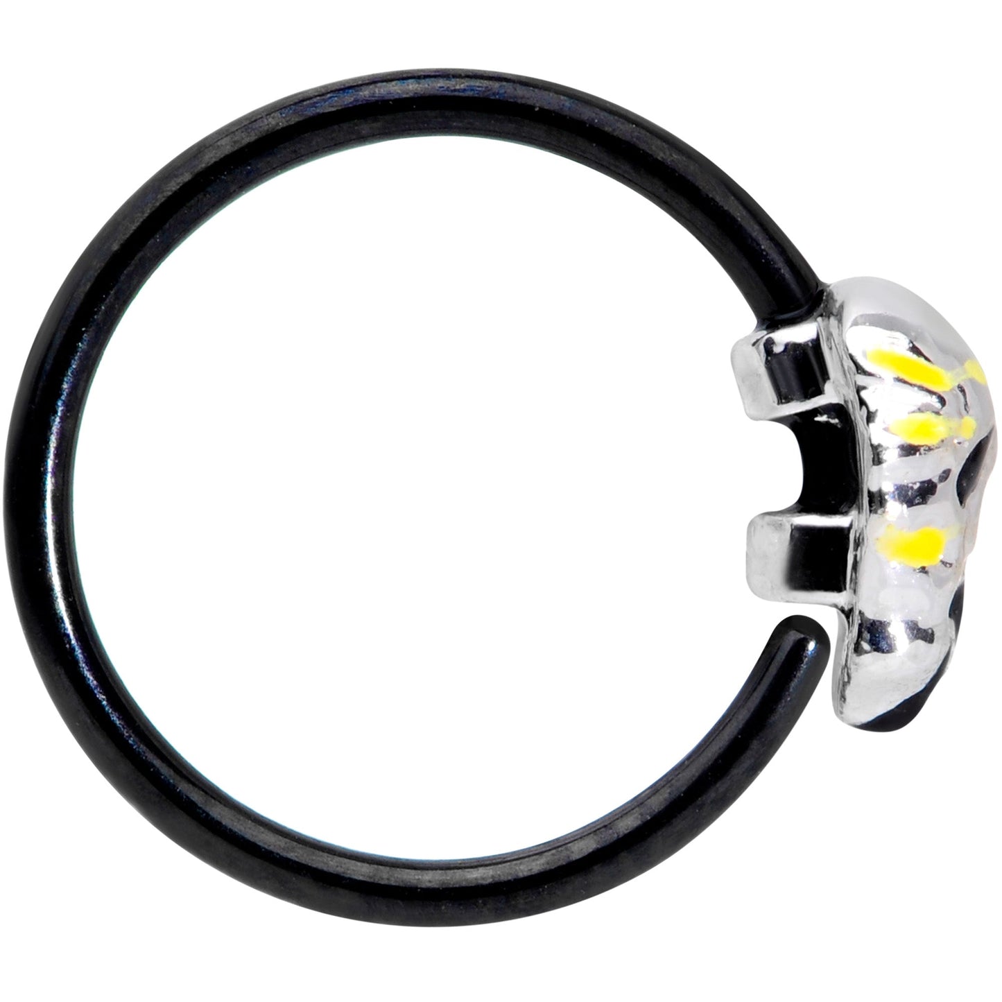 20 Gauge 5/16 Black Striped Skull Halloween Nose Hoop