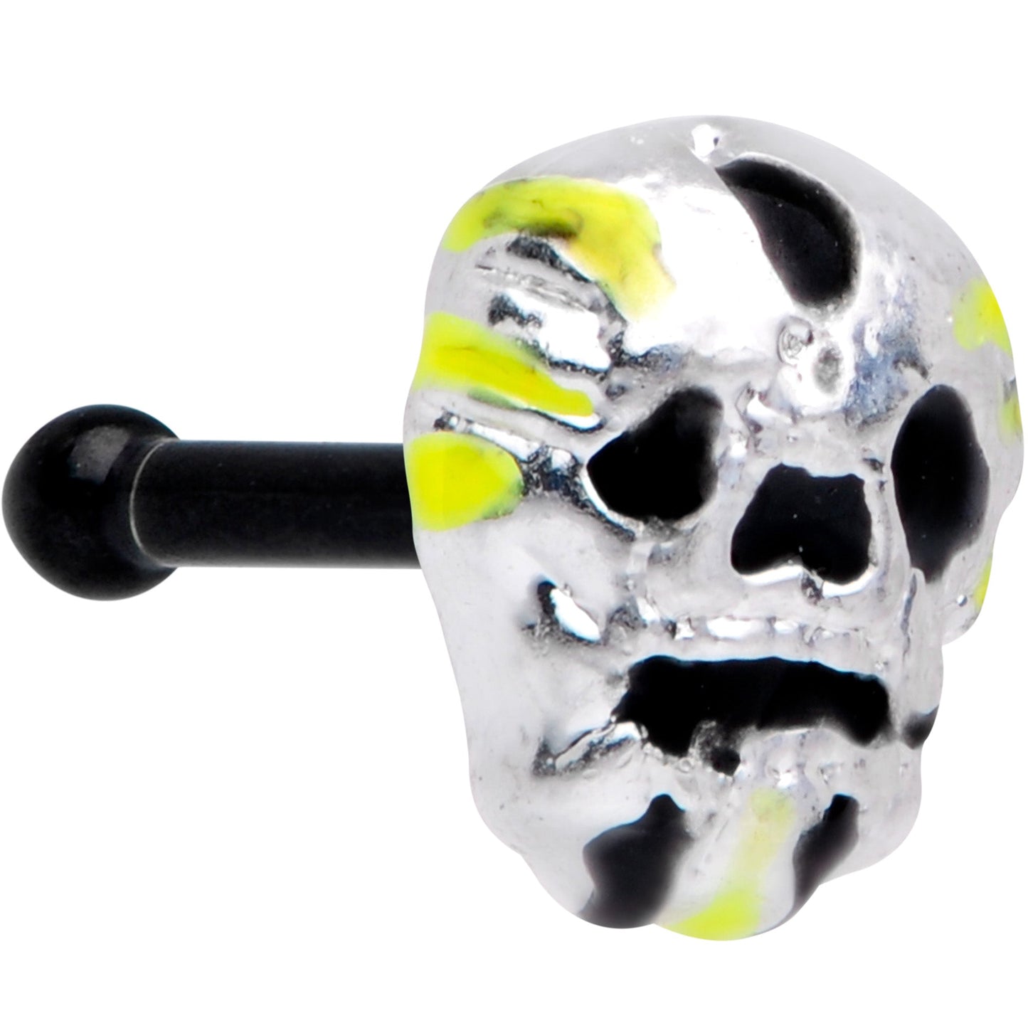 20 Gauge 1/4 Black Striped Skull Halloween Nose Bone