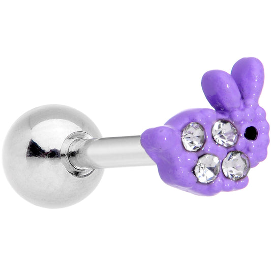 16 Gauge 1/4 Clear Gem Purple Easter Bunny Cartilage Tragus Earring