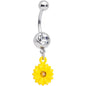 Clear Yellow Gem Yellow Sunflower Dangle Belly Ring