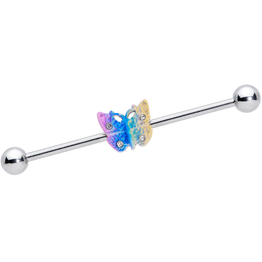 14 Gauge Clear Gem Baroque Rainbow Butterfly Industrial Barbell 38mm