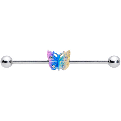 14 Gauge Clear Gem Baroque Rainbow Butterfly Industrial Barbell 38mm