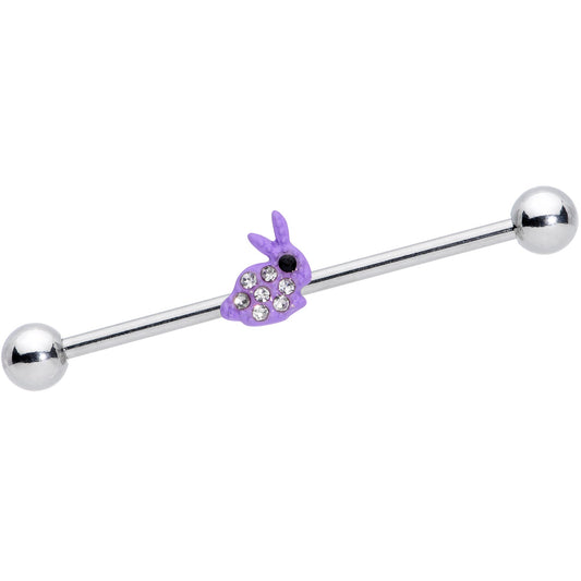 14 Gauge Clear Gem Purple Easter Bunny Industrial Barbell 38mm