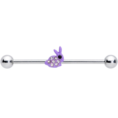 14 Gauge Clear Gem Purple Easter Bunny Industrial Barbell 38mm