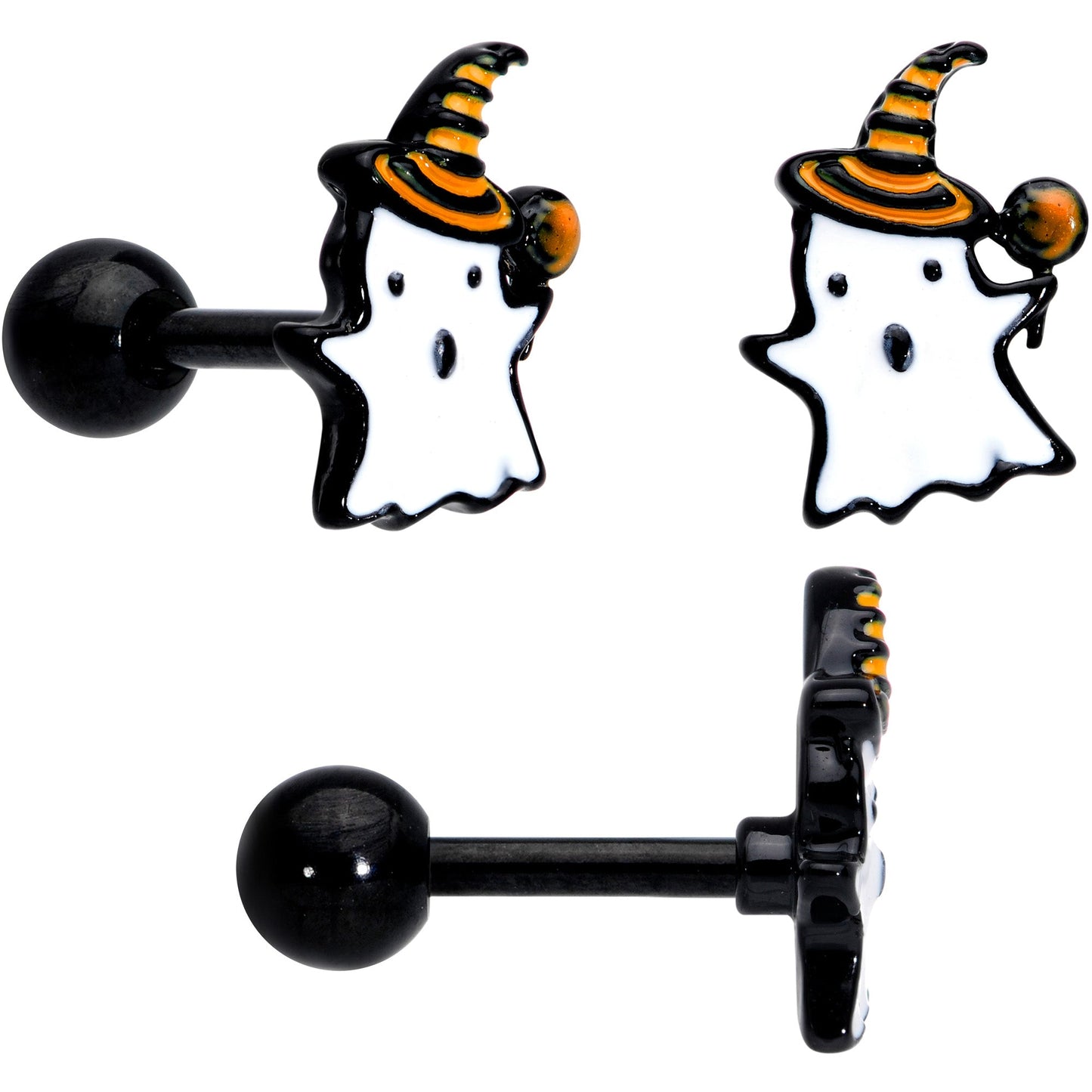 16 Gauge 1/4 Black Hat Sad Ghost Halloween Cartilage Tragus Set of 3
