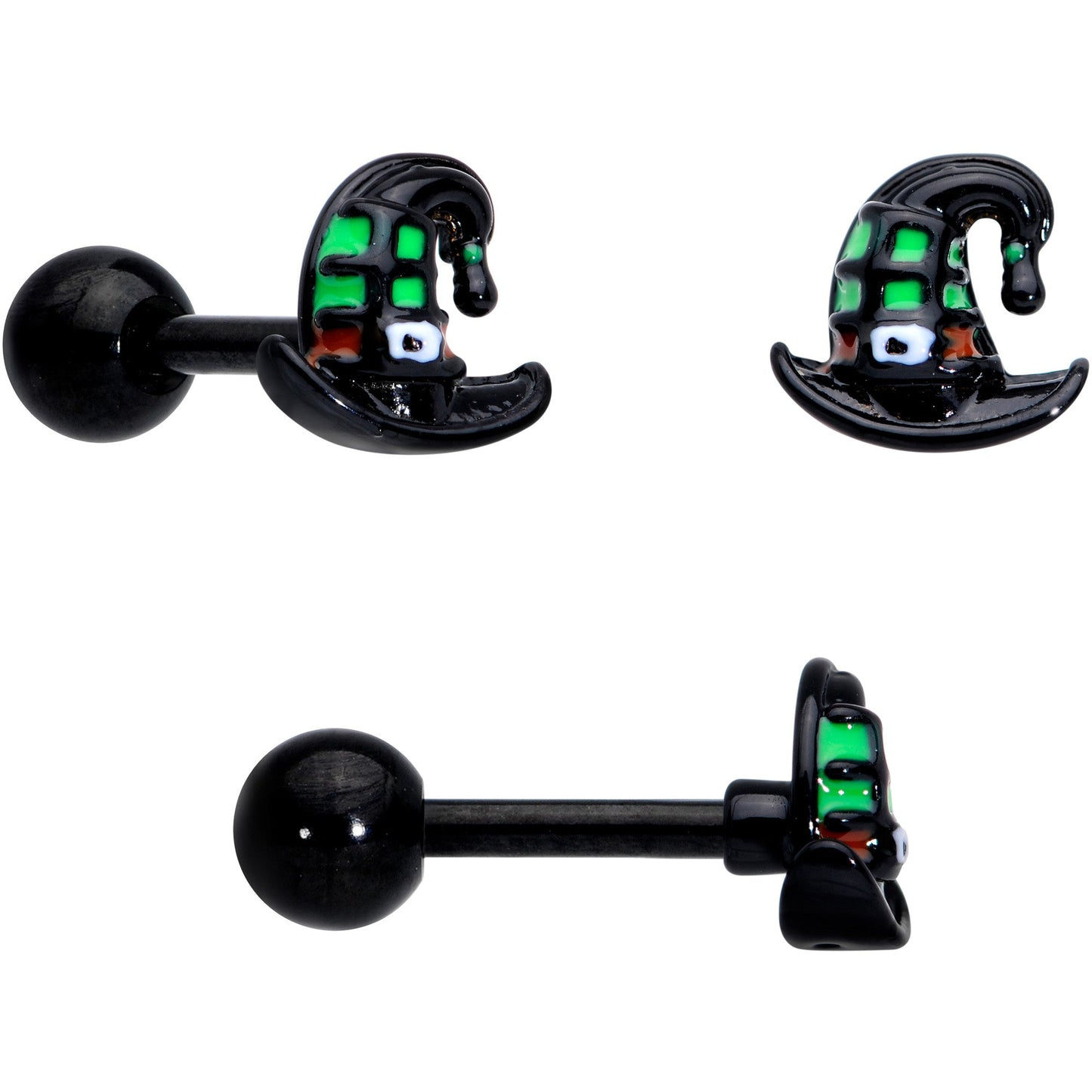 16 Gauge 1/4 Black Hat Sad Ghost Halloween Cartilage Tragus Set of 3
