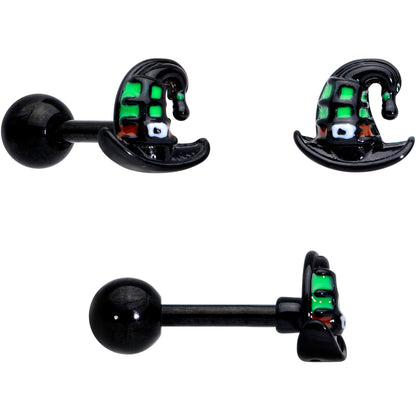 16 Gauge 1/4 Black Hat Sad Ghost Halloween Cartilage Tragus Set of 3