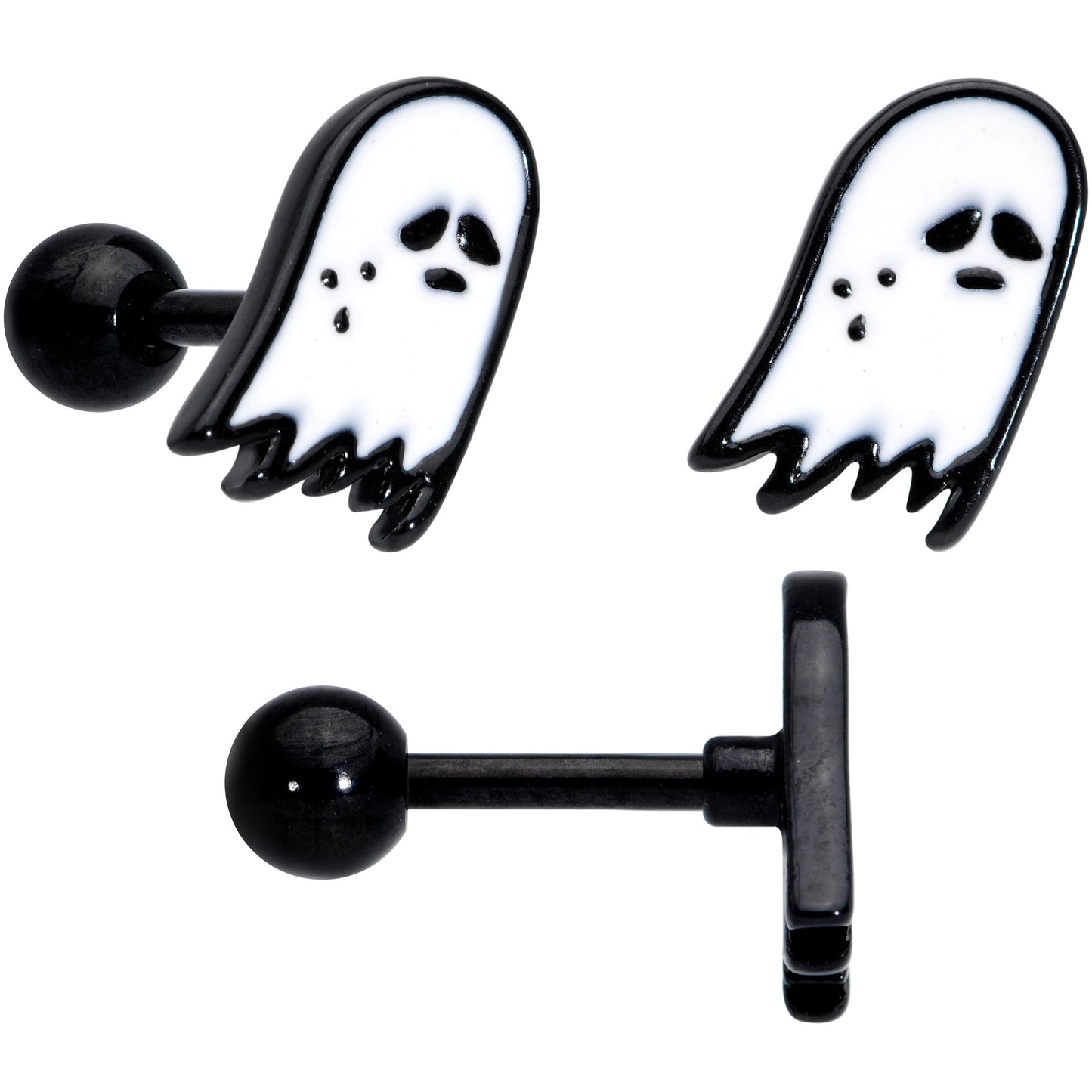16 Gauge 1/4 Black Hat Sad Ghost Halloween Cartilage Tragus Set of 3