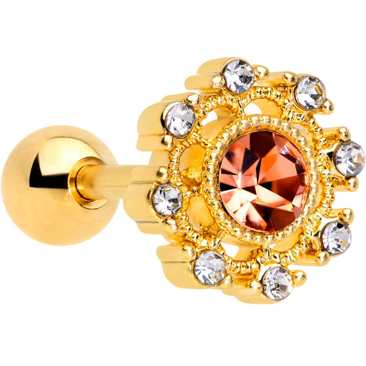 16 Gauge 1/4 Clear Pink CZ Gem Gold Tone Sunburst Cartilage Tragus