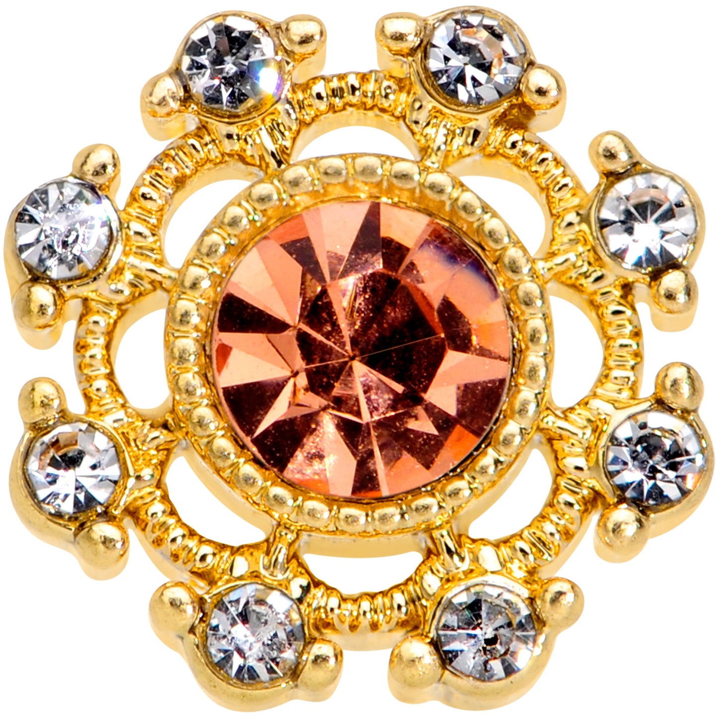 16 Gauge 1/4 Clear Pink CZ Gem Gold Tone Sunburst Cartilage Tragus