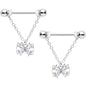 14 Gauge 11/16 Clear CZ Gem Beauty Bow Chain Dangle Nipple Ring Set