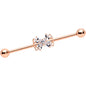 14 Gauge Clear CZ Gem Rose Gold Hue Beauty Bow Industrial Barbell 38mm