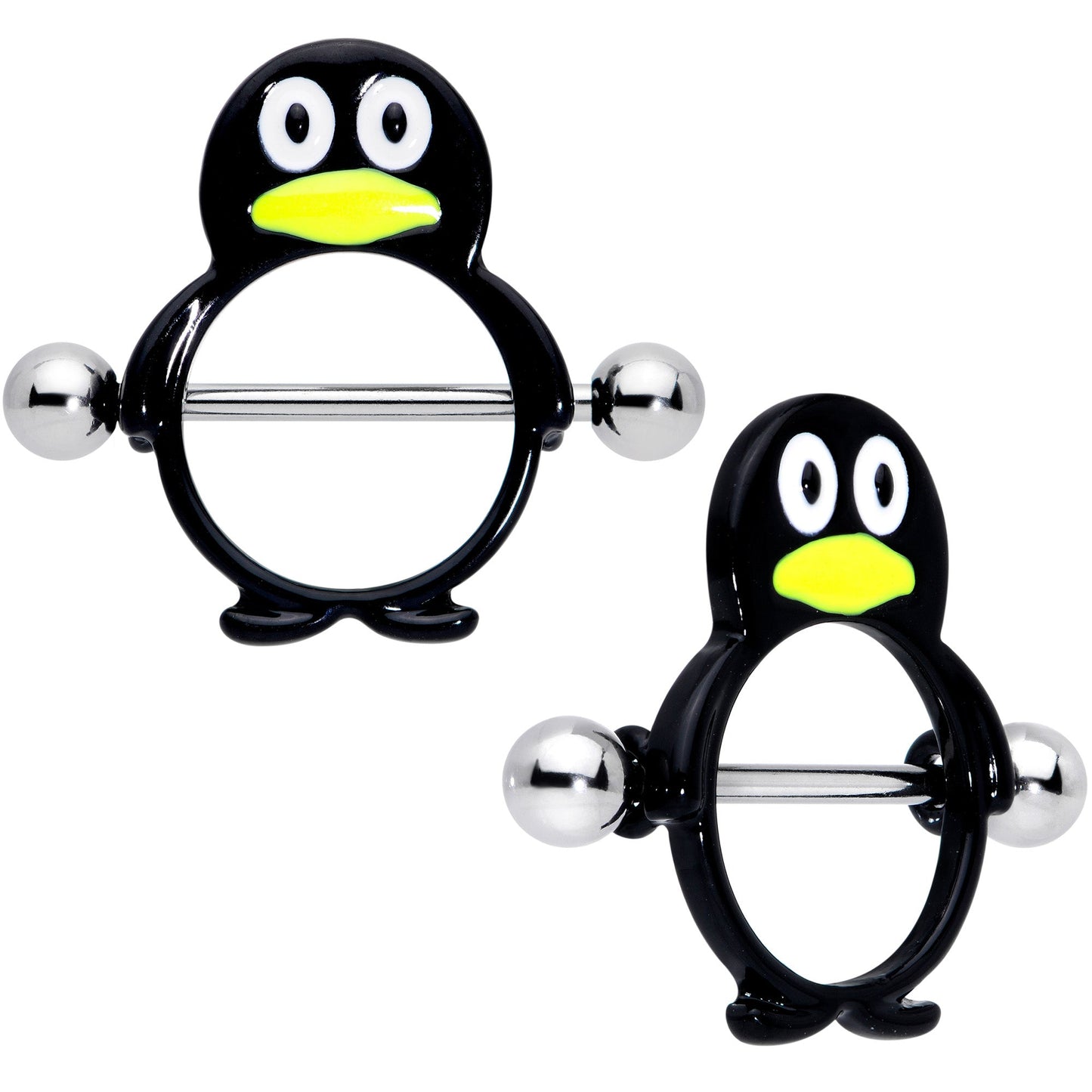 14 Gauge 9/16 Black White Penguins Nipple Shield Set