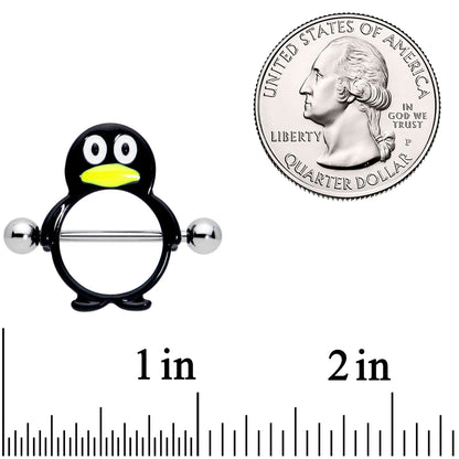 14 Gauge 9/16 Black White Penguins Nipple Shield Set