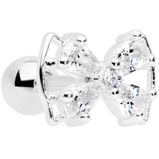 16 Gauge 1/4 Clear CZ Gem Beauty Bow Cartilage Tragus Earring
