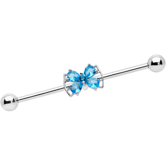 14 Gauge Aqua CZ Gem Beauty Bow Industrial Barbell 38mm