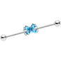 14 Gauge Aqua CZ Gem Beauty Bow Industrial Barbell 38mm