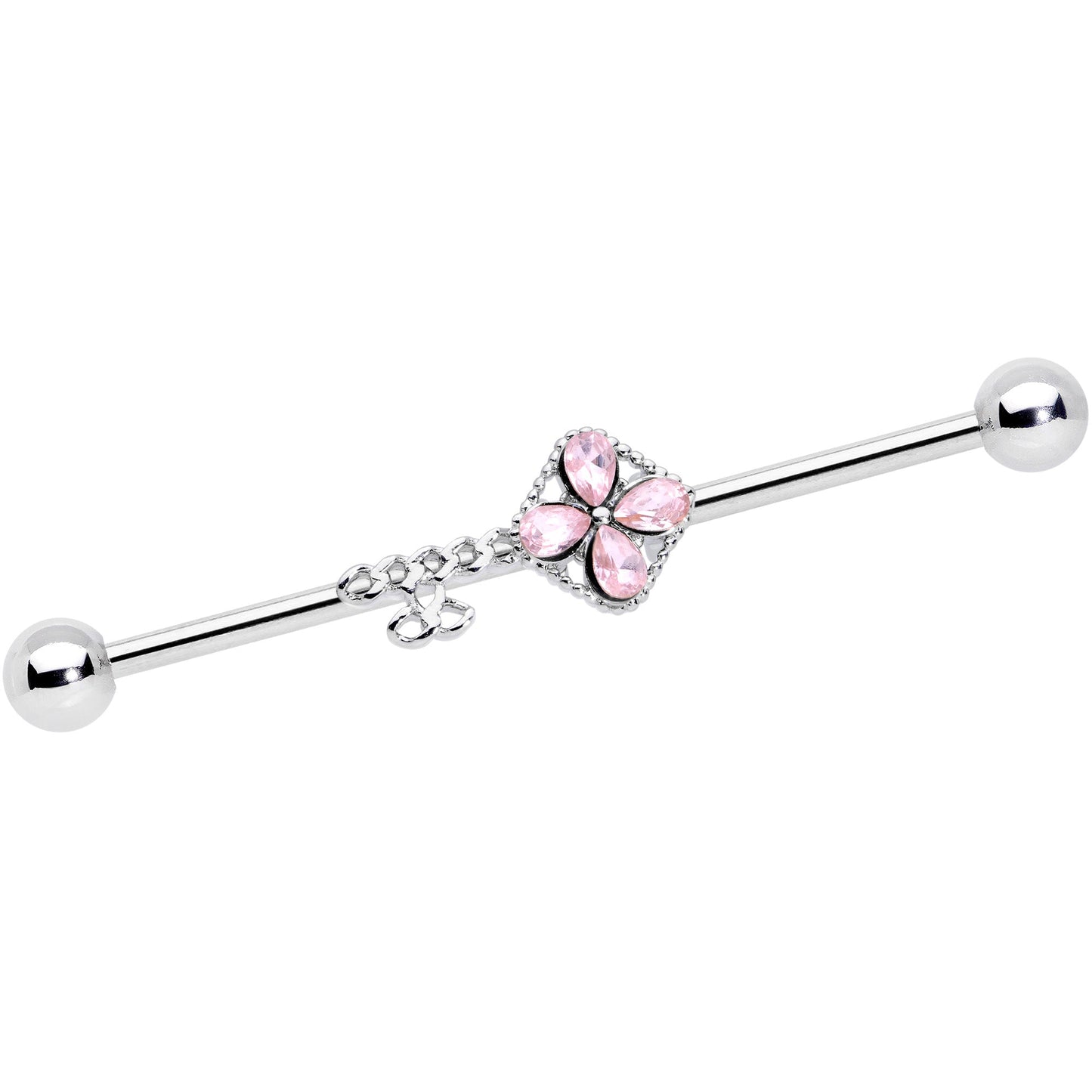 14 Gauge Pink Gem Open Key Industrial Barbell 38mm