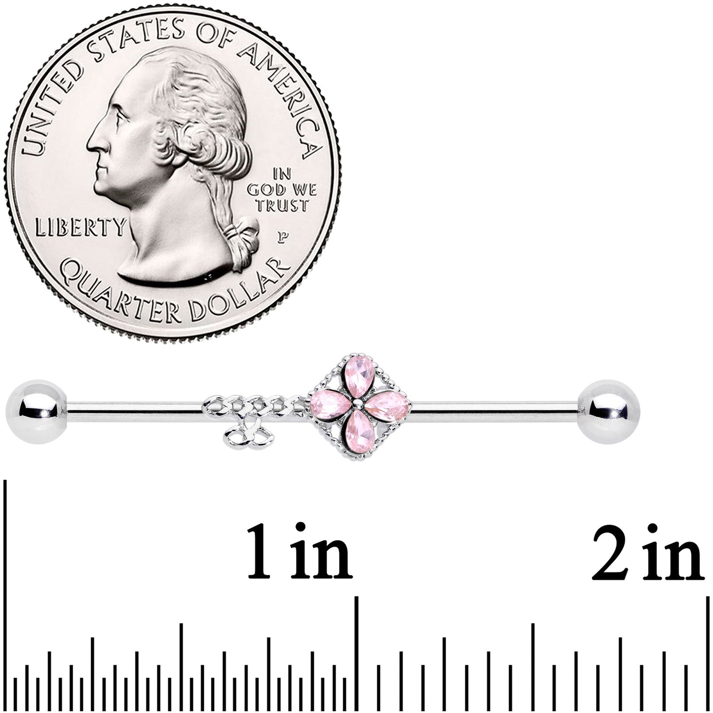 14 Gauge Pink Gem Open Key Industrial Barbell 38mm