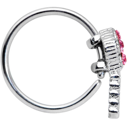 20 Gauge 5/16 Pink Gem Open Key Nose Hoop