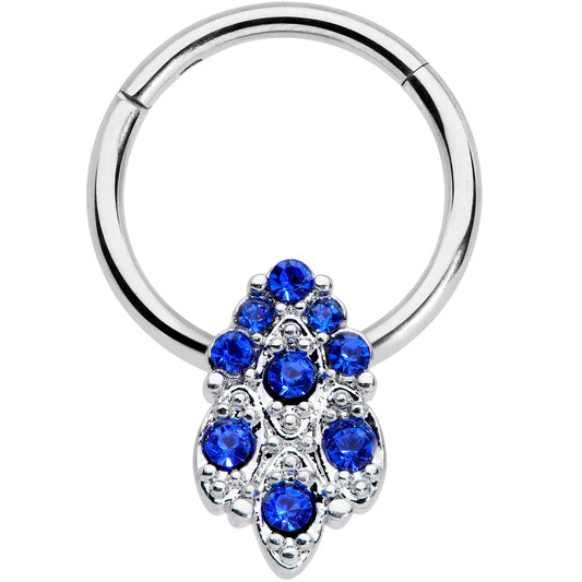 16 Gauge 3/8 Blue CZ Gem Chandelier Hinged Segment Ring