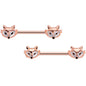 14 Gauge 9/16 Rose Gold Tone Fashion Fox Barbell Nipple Ring Set