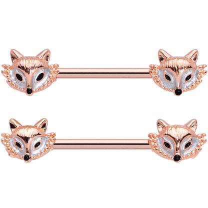 14 Gauge 9/16 Rose Gold Tone Fashion Fox Barbell Nipple Ring Set