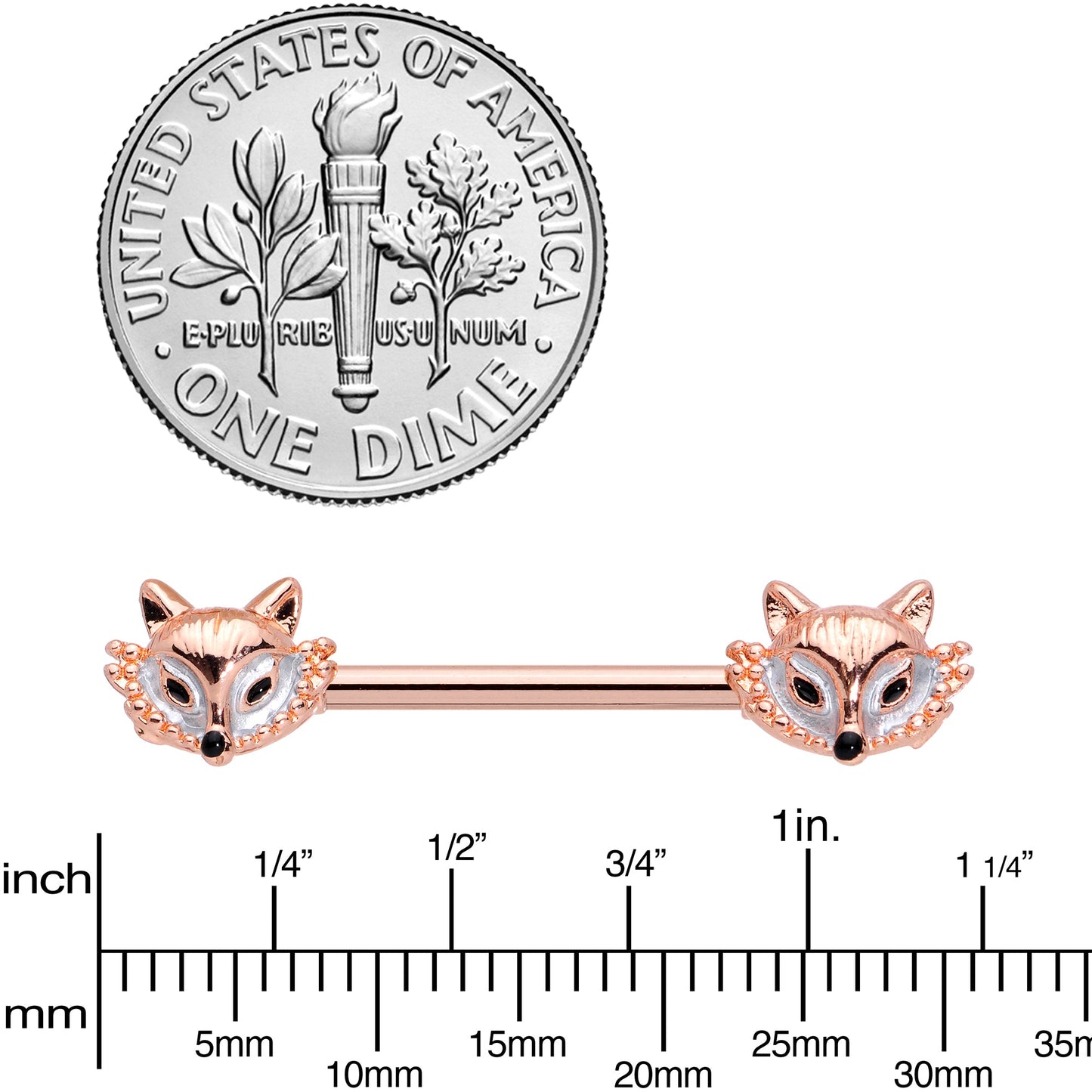 14 Gauge 9/16 Rose Gold Tone Fashion Fox Barbell Nipple Ring Set