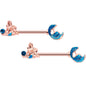 14 Gauge 9/16 Aqua Gem Rose Gold Tone Gazing Mermaids Nipple Ring Set